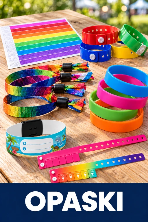 Opaski Tyvek, winylowe, materiałowe, silikonowe, dziecięce i z kuponami — również nadruk full color